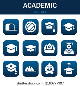 academic icon set. Vector  illustrations related with Cap, Cap and Mortarboard