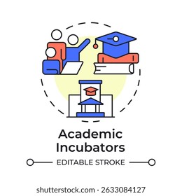 Academic incubators multi color concept icon. Studying environment, knowledge. Learning, education. Round shape line illustration. Abstract idea. Graphic design. Easy to use in infographic, brochure