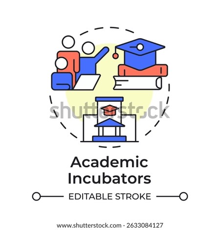 Academic incubators multi color concept icon. Studying environment, knowledge. Learning, education. Round shape line illustration. Abstract idea. Graphic design. Easy to use in infographic, brochure