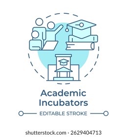 Academic incubators soft blue concept icon. Studying environment, knowledge. Learning, education. Round shape line illustration. Abstract idea. Graphic design. Easy to use in infographic, brochure