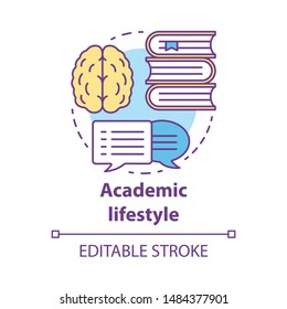 Academic lifestyle concept icon. Knowledge and learning idea thin line illustration. Education and scholarship. Avid books reading. Vector isolated outline drawing. Editable stroke