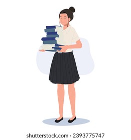 Academic Lifestyle of Thai College Student. Thai University Student in Uniform Holding Books