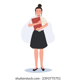 Academic Lifestyle of Thai College Student. Thai University Student in Uniform Holding Books