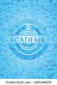 Academic light blue emblem with mosaic background