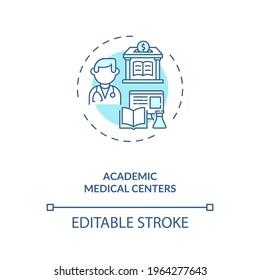 Academic medical centers concept icon. Sponsorship idea thin line illustration. Patients treatment. Educating physicians and scientists. Vector isolated outline RGB color drawing. Editable stroke