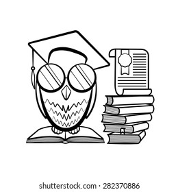 Academic owl outline vector illustration