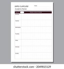 Academic Planner, Extra Curricular Activity Page