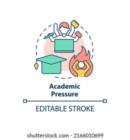 Academic Pressure Concept Icon. Teenage Issue Abstract Idea Thin Line Illustration. High School Stress. Teen Mental Health. Isolated Outline Drawing. Editable Stroke. Arial, Myriad Pro-Bold Fonts Used