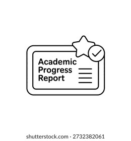 Icono de informe de progreso académico con diseño de símbolo de estrella y marca de verificación