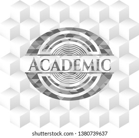 Academic realistic grey emblem with cube white background