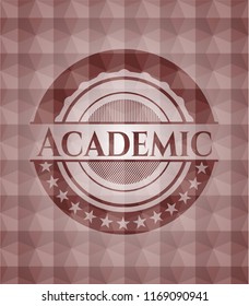 Academic red emblem with geometric pattern background. Seamless.