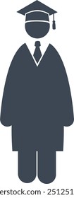 Academic regalia - a person wearing graduation cap and coat vector icon pictogram