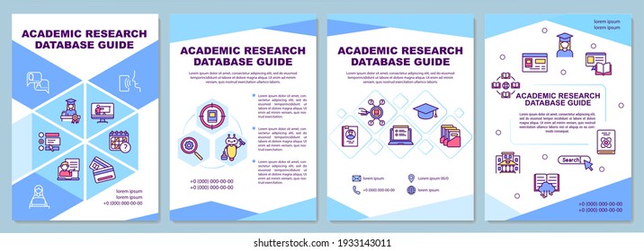 Academic research database guide brochure template. Flyer, booklet, leaflet print, cover design with linear icons. Vector layouts for magazines, annual reports, advertising posters