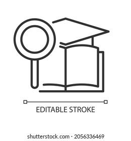 Academic research talent linear icon. Study and investigation. Cognitive skill. Science project. Thin line customizable illustration. Contour symbol. Vector isolated outline drawing. Editable stroke