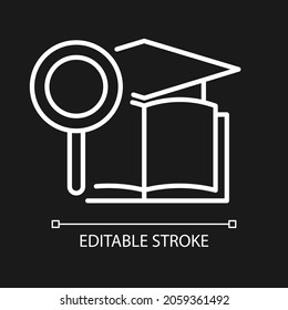 Academic research talent white linear icon for dark theme. Study and investigation. Cognitive skill. Thin line customizable illustration. Isolated vector contour symbol for night mode. Editable stroke