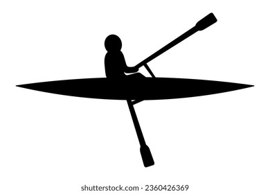 Academic rowing. Silhouette. Vector illustration. The athlete swims backwards. A man on a boat rows with oars. Isolated background. Idea for web design. 