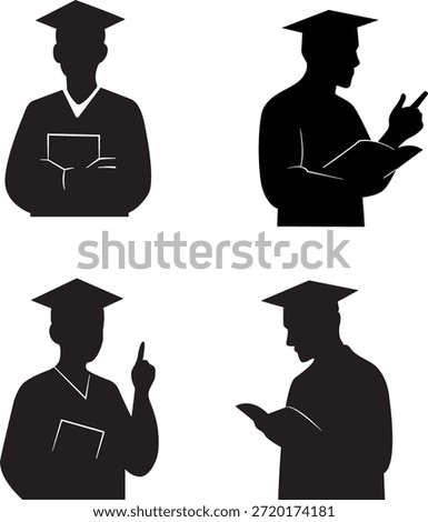 Academic scholar graduation silhouette vector isolated. Clip art of academic scholars pose for asset, card, design, education
