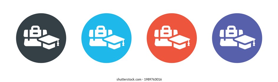 Academic, school and education icons sign set. Graduate symbol on round design with color.