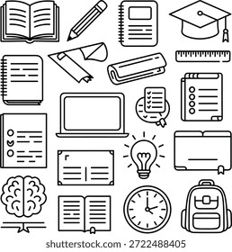 Akademische Schule Briefpapier und Lernen Doodle Icons