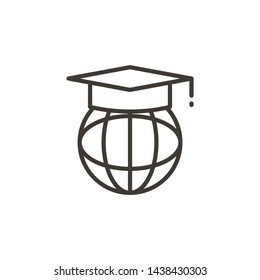 Academic student cap on a digital globe. Modern trendy vector illustration for online education, elearning, online courses