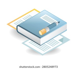Academic Study Book With Paperwork and Pencil Vector