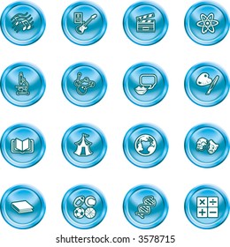 Academic Study Subject Icons.  A Subject Category Icon Set Eg. Science, Maths, Language, Literature, History, Geography, Musical, Physical Education Etc