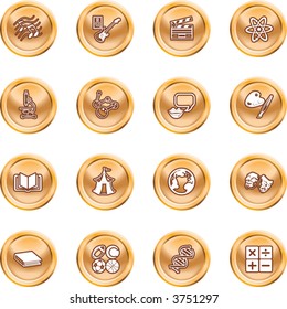 Academic study subject icons A subject category icon set eg. science, maths, language, literature, history, geography, musical, physical education etc