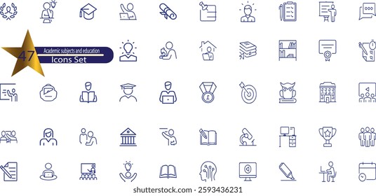 Academic subjects and education thin line icon set 1 of 2