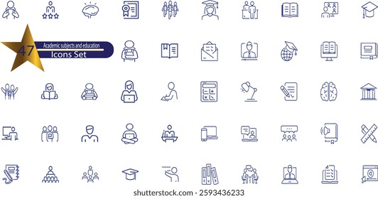 Academic subjects and education thin line icon set 1 of 2