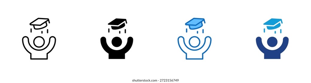 Éxito académico Vector de diseño de íconos de estilo múltiple: persona que celebra con gorro de graduación que simboliza el logro académico, el éxito y el logro educativo