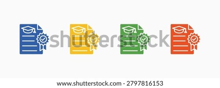 Academic Transcript Icon Set Color Multiple Style Collection Illustration