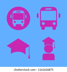 academic vector icons set. with graduation hat, school bus and graduaded student in set