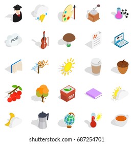 Academic year icons set. Isometric set of 25 academic year vector icons for web isolated on white background