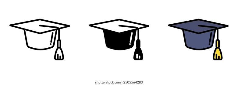 Academical Cap Icon, A traditional symbol of academic achievement, worn during graduation ceremonies, representing the completion of academic studies.