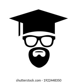 Academy Bachelor Logo a Professor with Graduation Cap Glasses and Beard Symbol