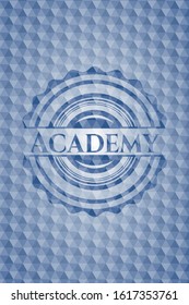 Academy blue badge with geometric pattern background. Vector Illustration. Detailed.