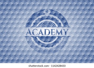 Academy blue polygonal emblem.
