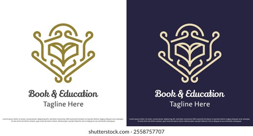 Academy book logo design vector illustration. Museum education science book business knowledge college creative academic library silhouette. Simple minimal elegant luxury classic vector icon symbol.