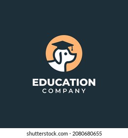 Academy with dog and hat gradate . Dog training logo