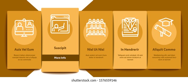 Academy Educational Onboarding Mobile App Page Screen. Academy Building And Uniform, Book And Paper With Pen, Financial And Music Lessons Illustrations