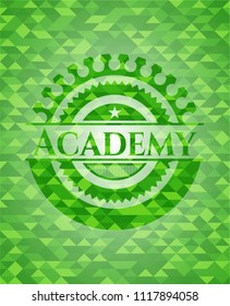 Academy green emblem. Mosaic background