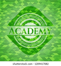 Academy green emblem with mosaic background