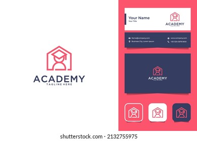 academy with house line art style logo design and business card