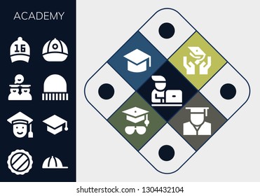 academy icon set. 13 filled academy icons.  Collection Of - Student, Cap, Graduated, Mortarboard, Graduates, Graduation, Graduate