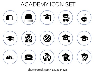 academy icon set. 15 filled academy icons.  Simple modern icons about  - Cap, Graduation, Mortarboard, University, Graduated