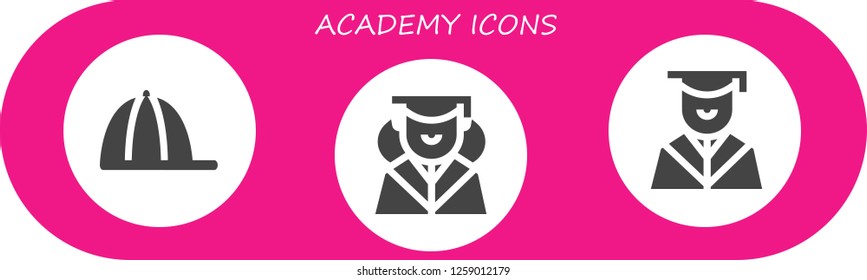  academy icon set. 3 filled academy icons. Simple modern icons about  - Cap, Graduation