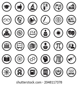 Academy Icons. Black Flat Design In Circle. Vector Illustration.