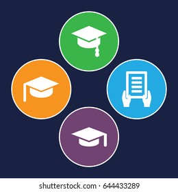 Academy icons set. set of 4 academy filled icons such as holding document, arrows up