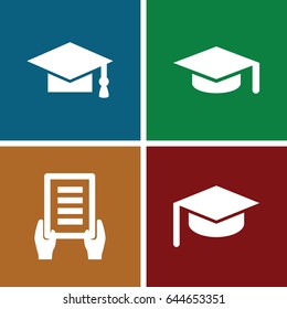 Academy icons set. set of 4 academy filled icons such as graduation cap, holding document