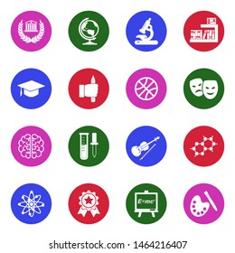 Academy Icons. White Flat Design In Circle. Vector Illustration.
